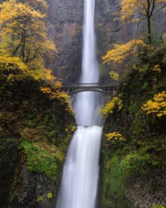 Multnomah Falls with golden fall colors