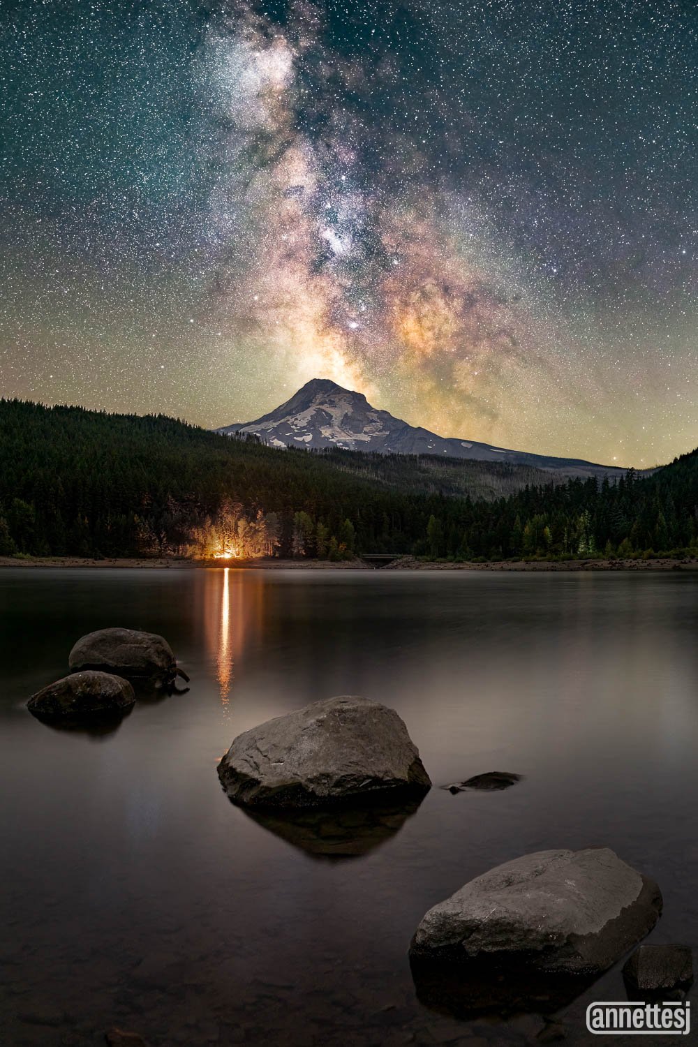 The Milky Way graces the sky behind Mount Hood in Oregon