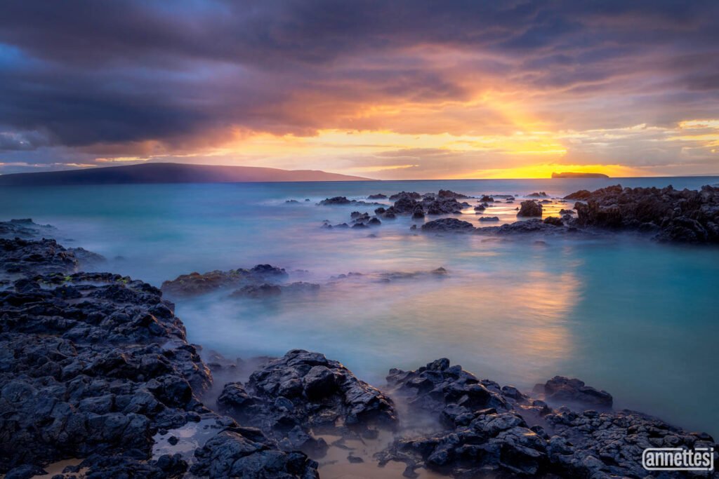Coastal wall art of sunset on a Maui beach