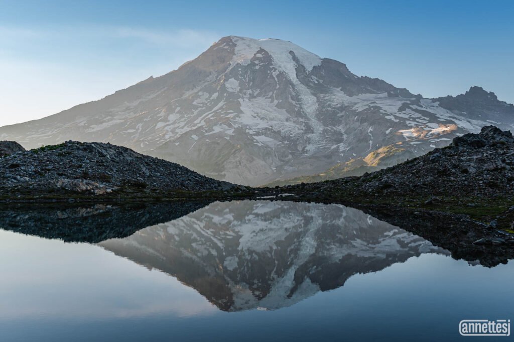 Landscape photos for sale of Mount Rainier reflected in a tarn