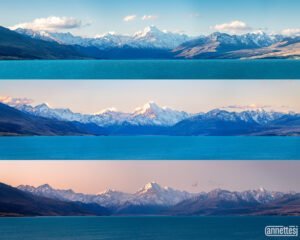Three stages of Sunset on Aoraki/Mount Cook