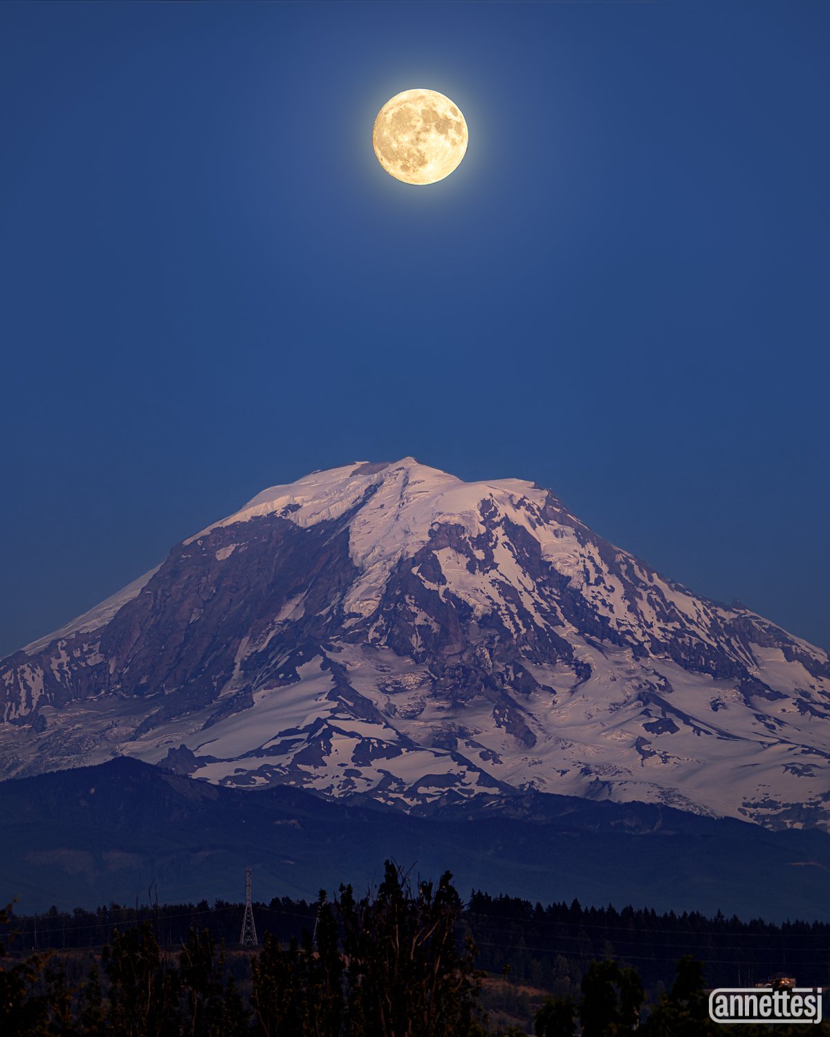 Landscape photos for sale of the moon and Mount Rainier