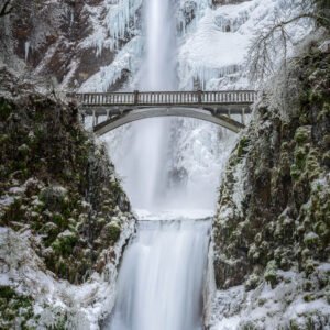 An icy day at Multnomah Falls, Oregon.
