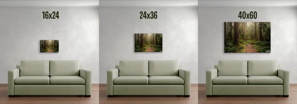 Landscape art prints above a couch