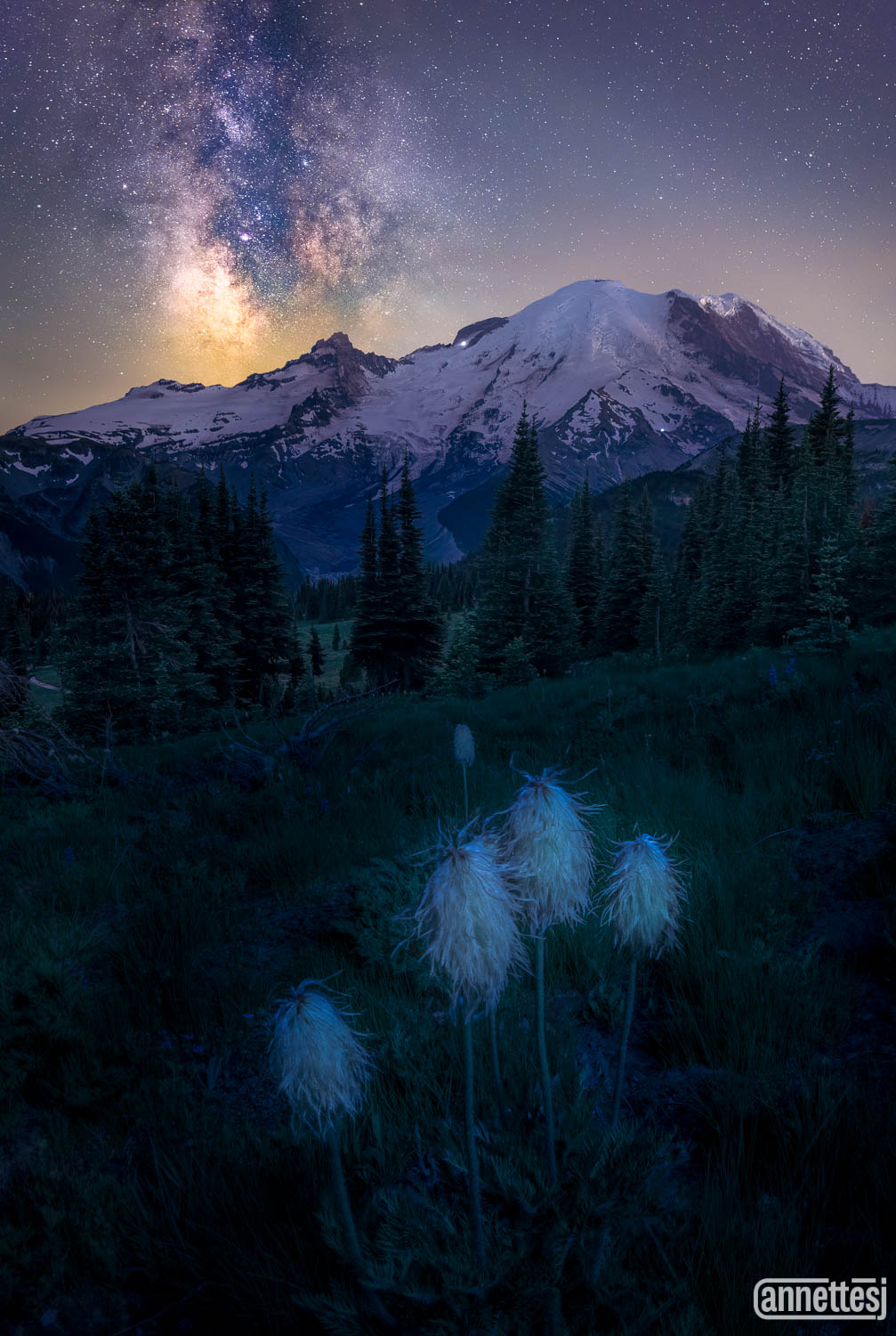 milky way and Mount Rainier