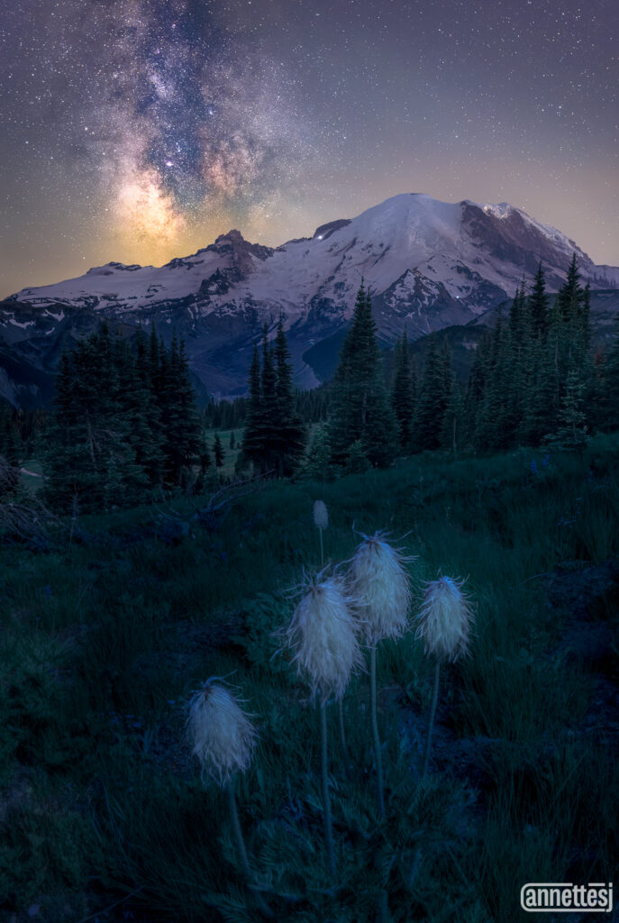 milky way and Mount Rainier