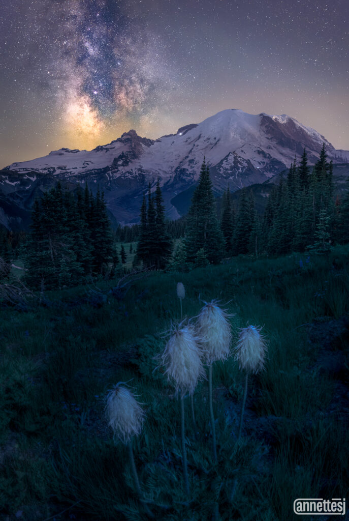 milky way and Mount Rainier