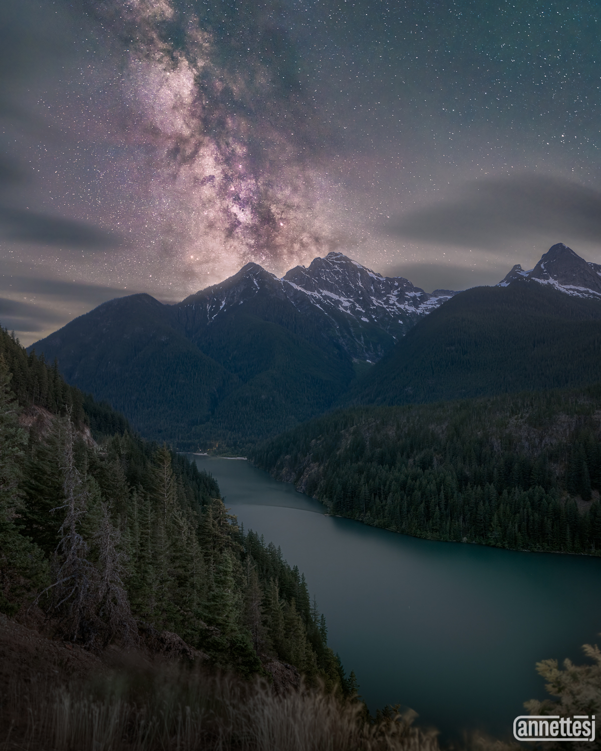 The Milky Way over Diablo Lake in Washington state.